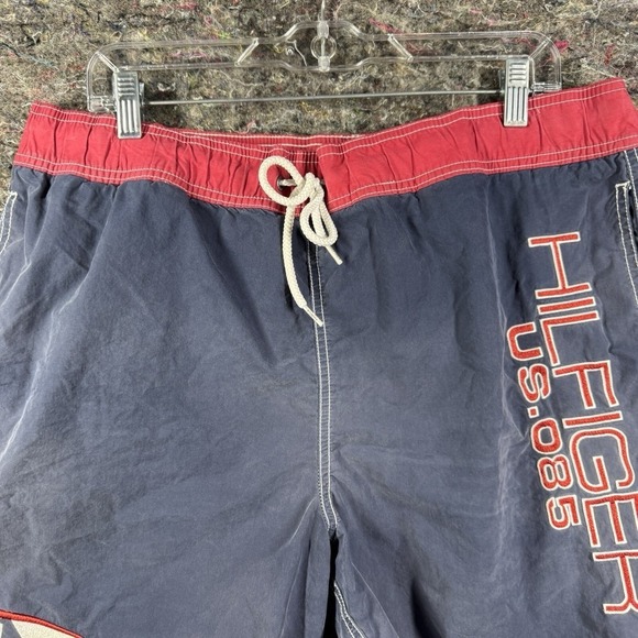 Tommy Hilfiger Swim Shorts Mens XL Blue Red Graphic Logo Mesh Lined Pocket - Picture 2 of 13